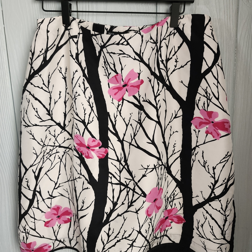 Grace Elements A-Line Skirt with Pink Floral Design 16W